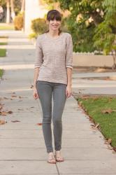 Pink Tweed Sweatshirt and Grey Denim