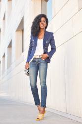 Double Breasted Blazer + Tank + Ankle Length Jeans