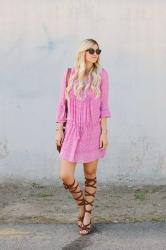 Pink Printed Drawstring Dress