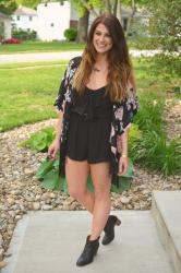 Black Billabong Romper + Fringe Floral.