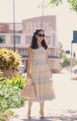 Pastel Street: Pastel Striped Dress & Suede Pumps