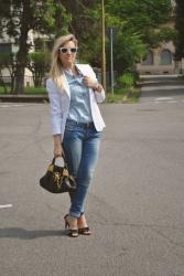 OUTFIT: DENIM TOTAL LOOK AND A WHITE BLAZER