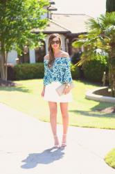 Off The Shoulder Floral Top + White Skater Skirt