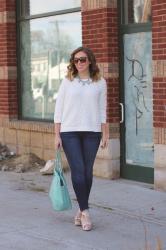 Spring Sweaters & Floral Wedges
