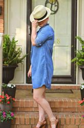 Chambray Dress & Cognac Shoes 