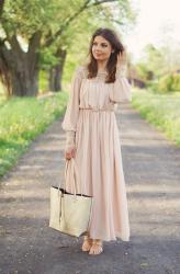 STYLIZACJA NA LATO || MAXI SUKIENKA || BEAD MAXI APRICOT NUDE DRESS