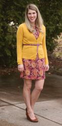 Purple Dress and Mustard Cardigan