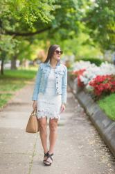 White Crochet Dress + Denim Jacket