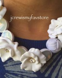 J. Crew Floral Wreath Necklace and Garment-Dyed Linen Swing Sweater in Pinwheel Batik