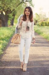 BIAŁE SPODNIE W LETNIEJ STYLIZACJI || WHITE PANTS & DENIM JACKET OUTFIT