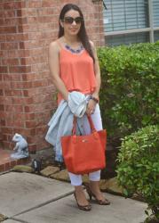 Double denim and a bit of blue and coral