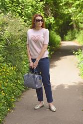 Pretty Smart Pink and Navy With Antique Porcelain and Silver Earrings