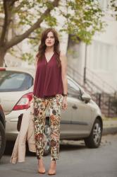 BURGUNDY TOP & FLORAL TROUSERS