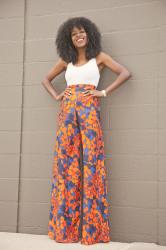 Tank Bodysuit + Silk Printed Maxi Pants