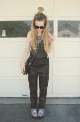 leather overalls.