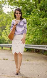 Stripes + Lace with a Statement Necklace