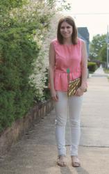 Coral Peplum + White Denim