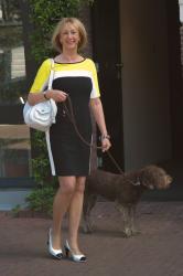 A dress in yellow, black and white