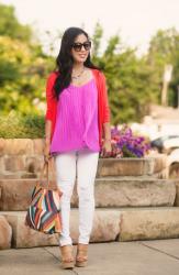 Pleated Cami + White Distressed Jeans