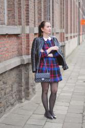 Tartan dress & leather jacket