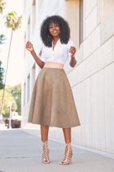 Button-Down Shirt + Quilted Midi Skirt