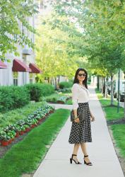 Lookbook: Print Mixing With Black And White Window Pane Midi Skirt