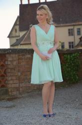 Wedding Guest Attire with mint dress and mules