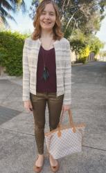 Statement Skinny Jeans - Metallic Gold and Bright Red, Louis Vuitton Damier Handbags