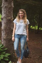 Eyelet Top and Distressed Jeans