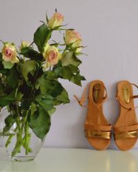 new in: brown sandals with bronze details