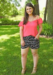 Palm Tree Shorts + Off the Shoulder Shirt