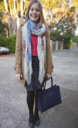 Corporate Style: Pencil Skirts Layered Up for Winter with Tights,Trench Coats and Rebecca Minkoff MAB Tote
