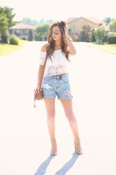 White Crop Top + Distressed Denim