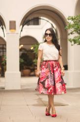 Red Floral Skirts + Red Bow Pumps