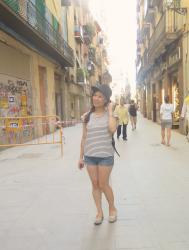 Stripes and Denim in Barcelona, Spain