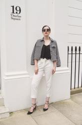 Boucle Harrington Jacket / Belted Ivory Trousers 