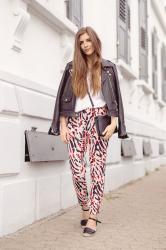 Printed Pants and Leather Jacket