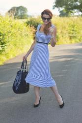 Wearing an Old Favourite | A Blue Striped Summer Dress With Black Accents