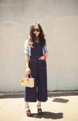 Striped Shirt and Wide-leg Denim Overalls