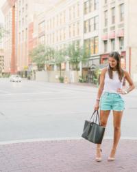 Aqua Distressed Denim Shorts