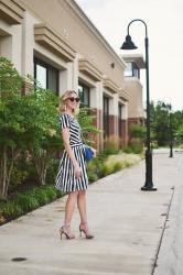 Striped Dress and Floral Heels