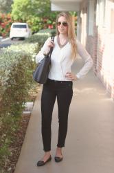 Faux wrap blouse & jeans for work