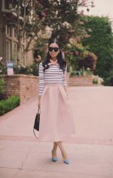Put A Scarf On: Striped Top & Blush Full Skirt