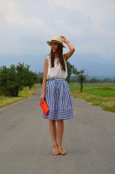 striped navy skirt