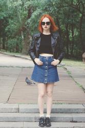 Red haired lady in the park.