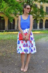white & blue floral skirt