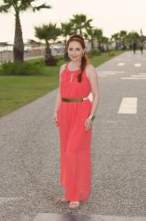 DIY Coral Long Summer Dress 