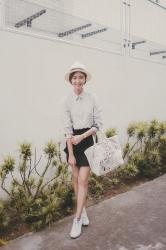 Natural Neutrals(Uniqlo top and hat, INGNI suspender skirt, Nike...