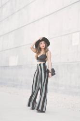 Striped Pants and Leather Crop Top