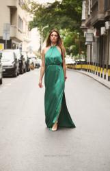 Emerald green silk dress